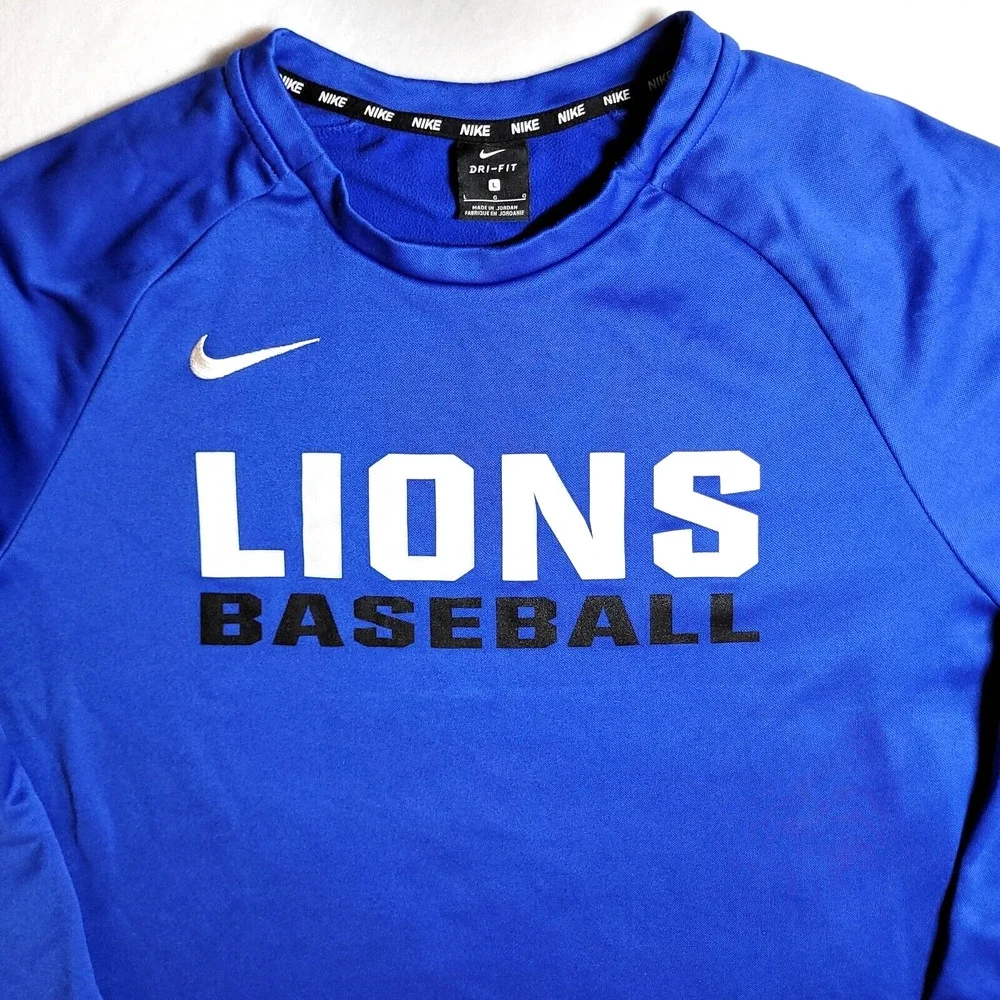 Nike Dri-Fit Mens Lions Baseball Crewneck Sweatshirt L Performance Athletic Blue